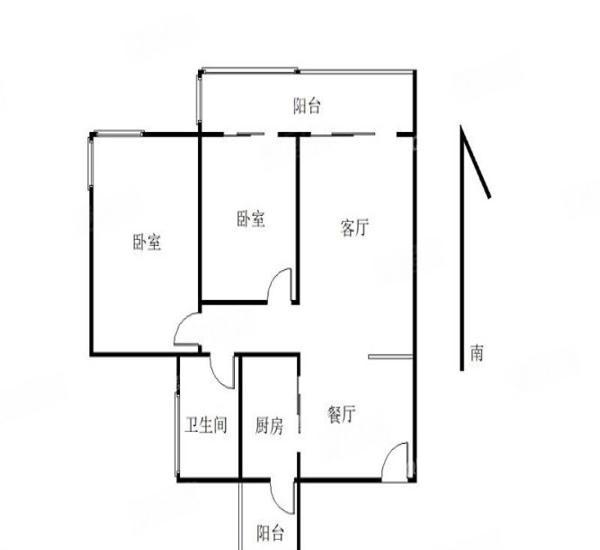 中珠上城一期小区2室2厅1卫户型图2