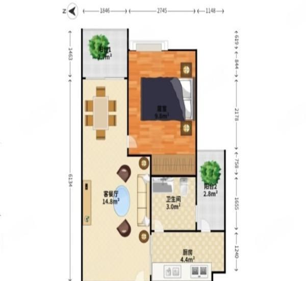 正和中州小区1室1厅1卫户型图