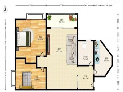 桐景花园小区2室1厅1卫户型图3