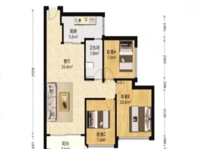京基御景印象一期小区3室2厅1卫户型图1