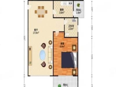 花样年花乡小区1室1厅1卫户型图2