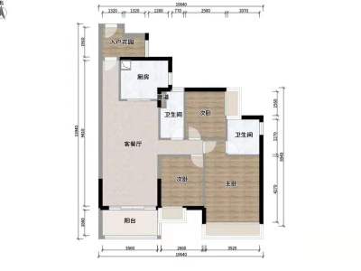 三水冠军城小区3室2厅2卫户型图1