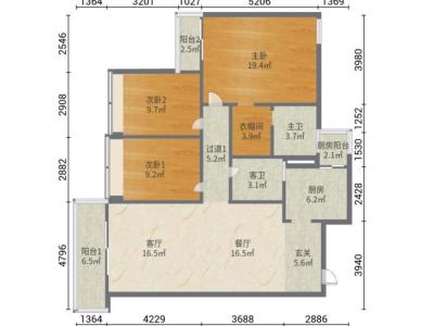 金榜豪庭小区3室2厅2卫户型图1