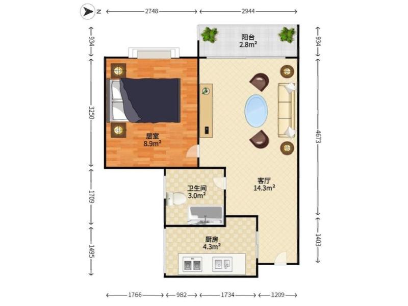 皇庭世纪小区1室1厅1卫户型图37