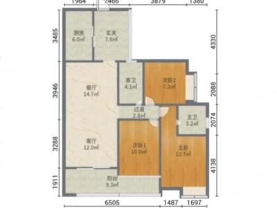 珠光御景湾·御宾府小区3室2厅2卫户型图1
