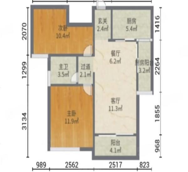 蓝湾半岛小区2室1厅1卫户型图4