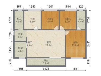 翡翠西江小区4室2厅2卫户型图1