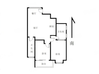 聚宝华府小区2室2厅2卫户型图2