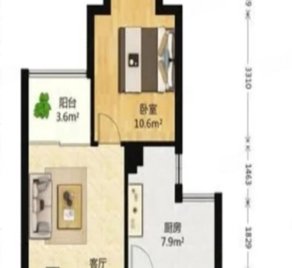 正和中州小区1室1厅1卫户型图3
