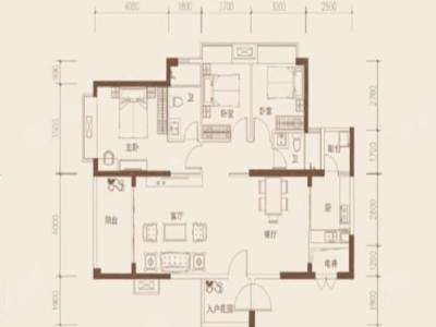 华兴金盛丽景小区2室2厅1卫户型图2