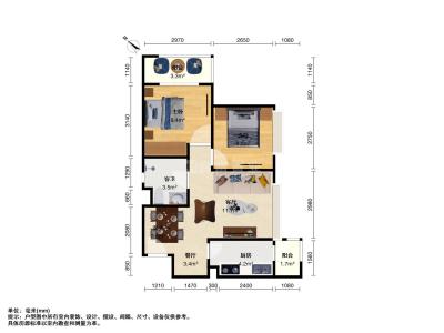 绿地香树花城小区2室1厅1卫户型图1