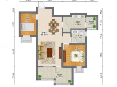 时代云图花园小区2室2厅1卫户型图2