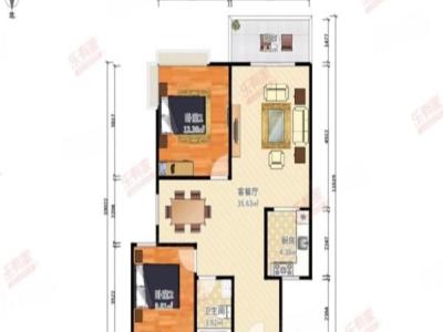 华鸿水云四季小区2室2厅1卫户型图2
