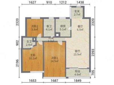 水岸华庭小区3室2厅2卫户型图2