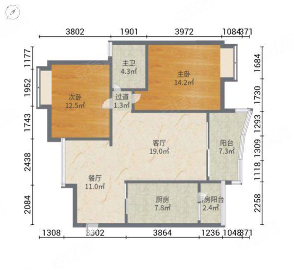 汇星豪庭小区2室2厅1卫户型图8