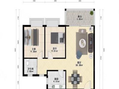 港丽豪园小区2室1厅1卫户型图2